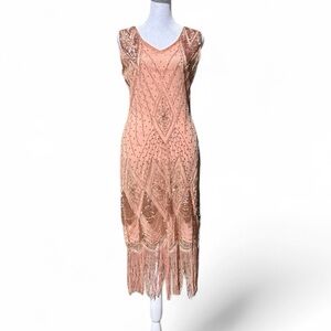 PrettyGuide Blush Beaded Fringe Dress – Size Small